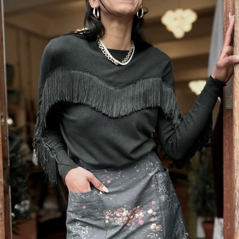 Ted Baker fringed black sweater XL